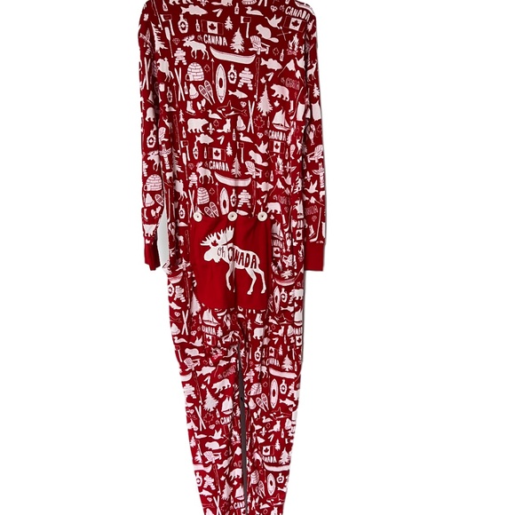 Little Blue House Long Johns Pajamas One Piece Sz L Oh Canada Red White Cotton - Picture 4 of 7